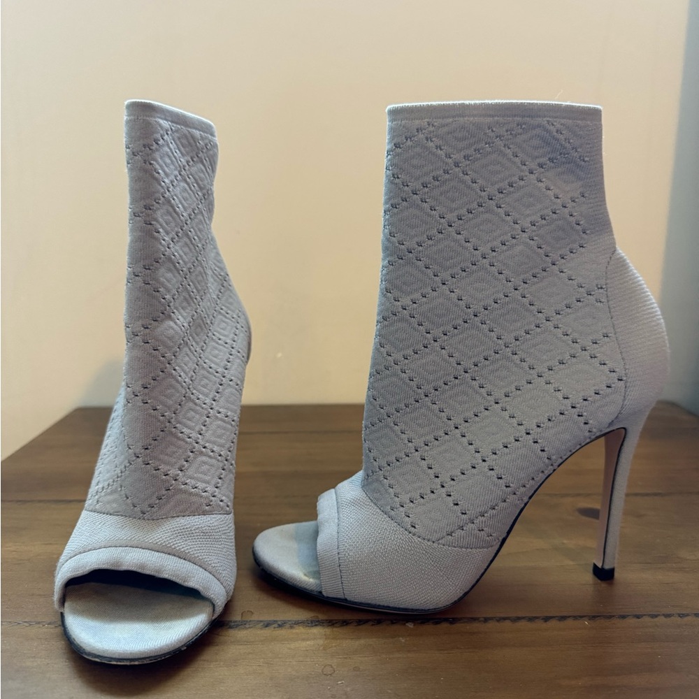 Gianvito Rossi Open Toe Stretch Knit Stilleto Heel Booties - Size 36 (Gray)